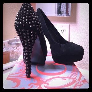 Kelsi Dagger Black Studded Suede Platform Pumps